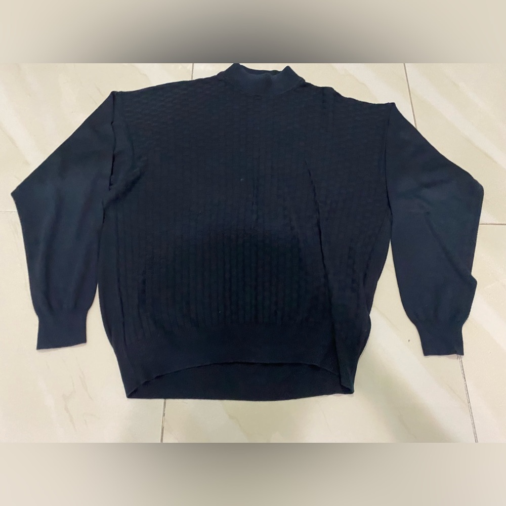 Bachrach Sweater Mens Patterned Black Mock Neck Casual Made In Italy.